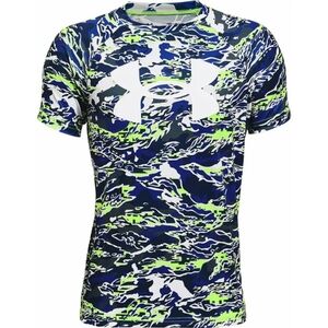 UA Boys' Tech Logo Camo Print Short Sleeve DriFit T-Shirt, Lime Green/Blue- XL